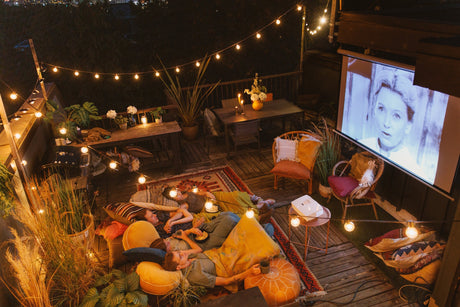 Create a Backyard Movie Theater with Holiday Lights