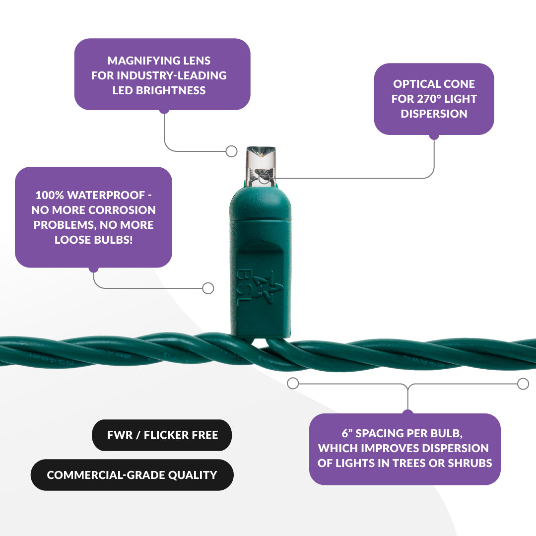 Steady Mini Lights - Green Wire - Standard Plug (Case of 12) Pre-order