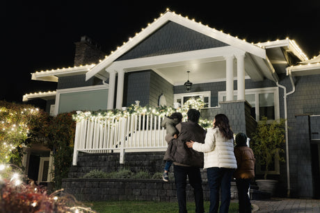 Family looks up at their G30 Bulbs Home